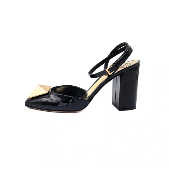 Valentino Garavani Black Patent Leather Ankle Strap Chunky Heel Pumps EU 38 - Picture 3 of 9